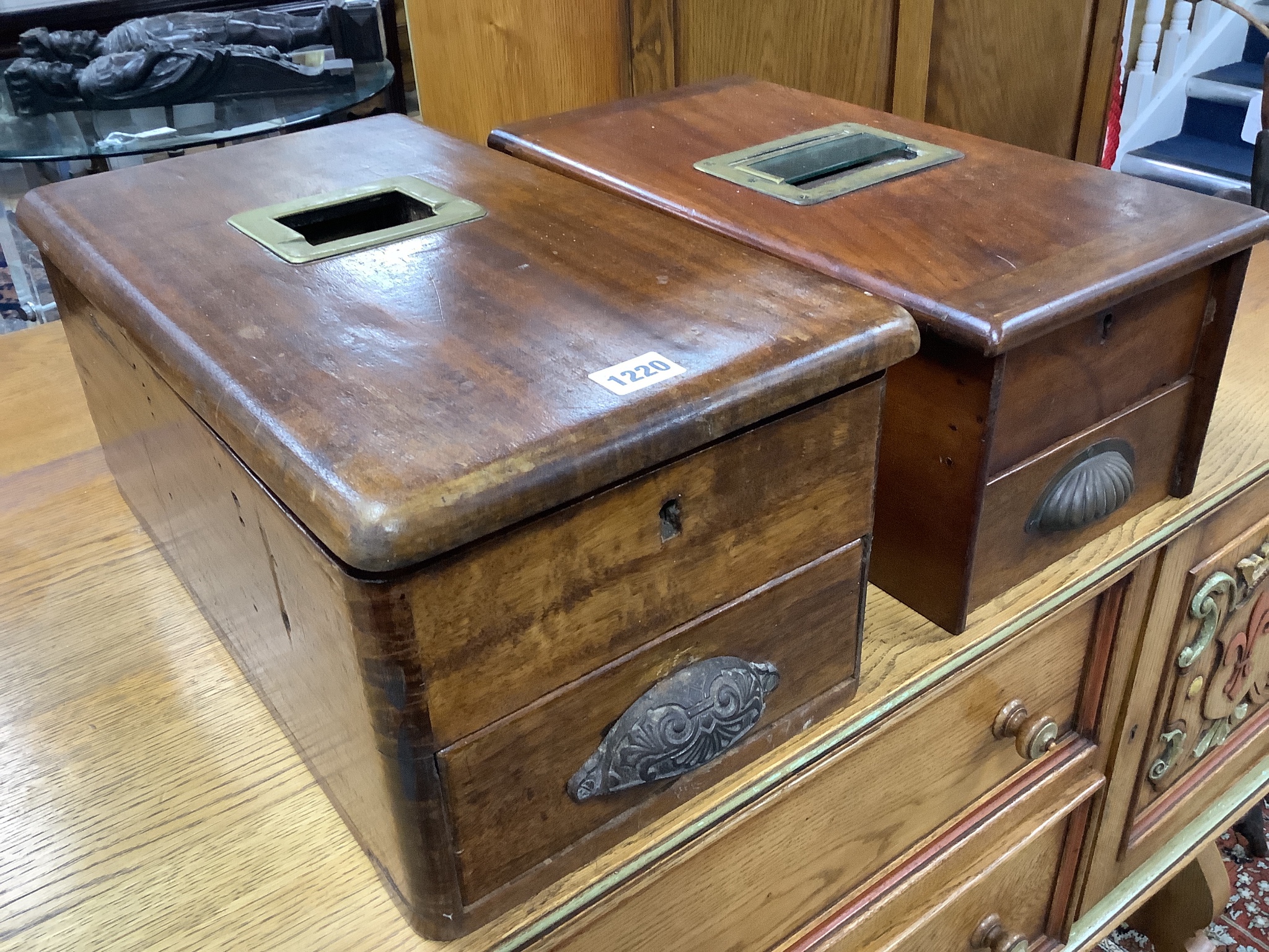 Two Victorian mahogany tills, larger width 47cm